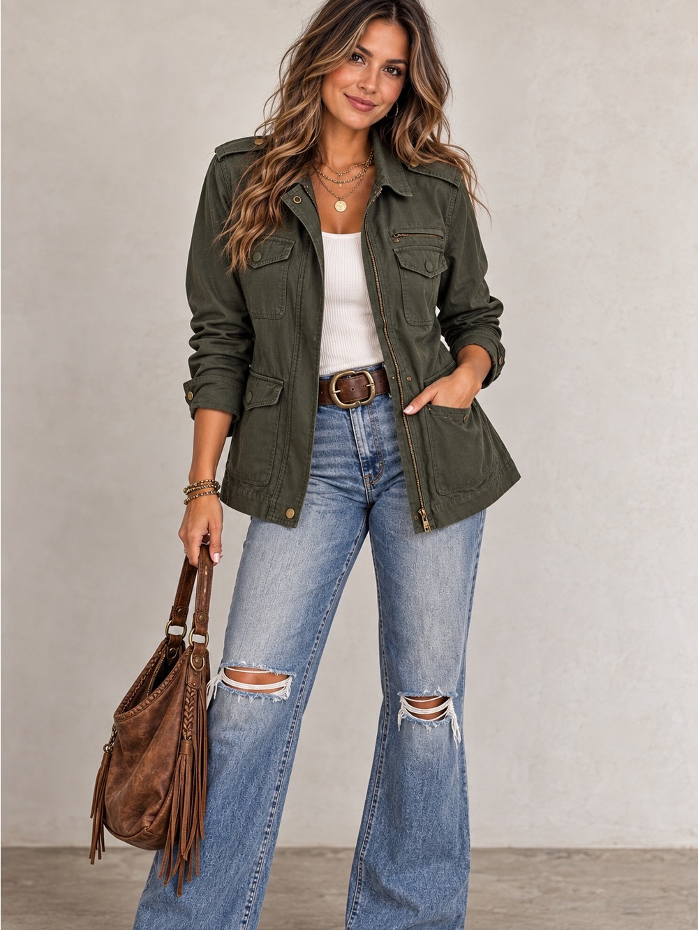 LOFT Olive Green Utility Jacket Women’s Military Field Coat Casual Size
